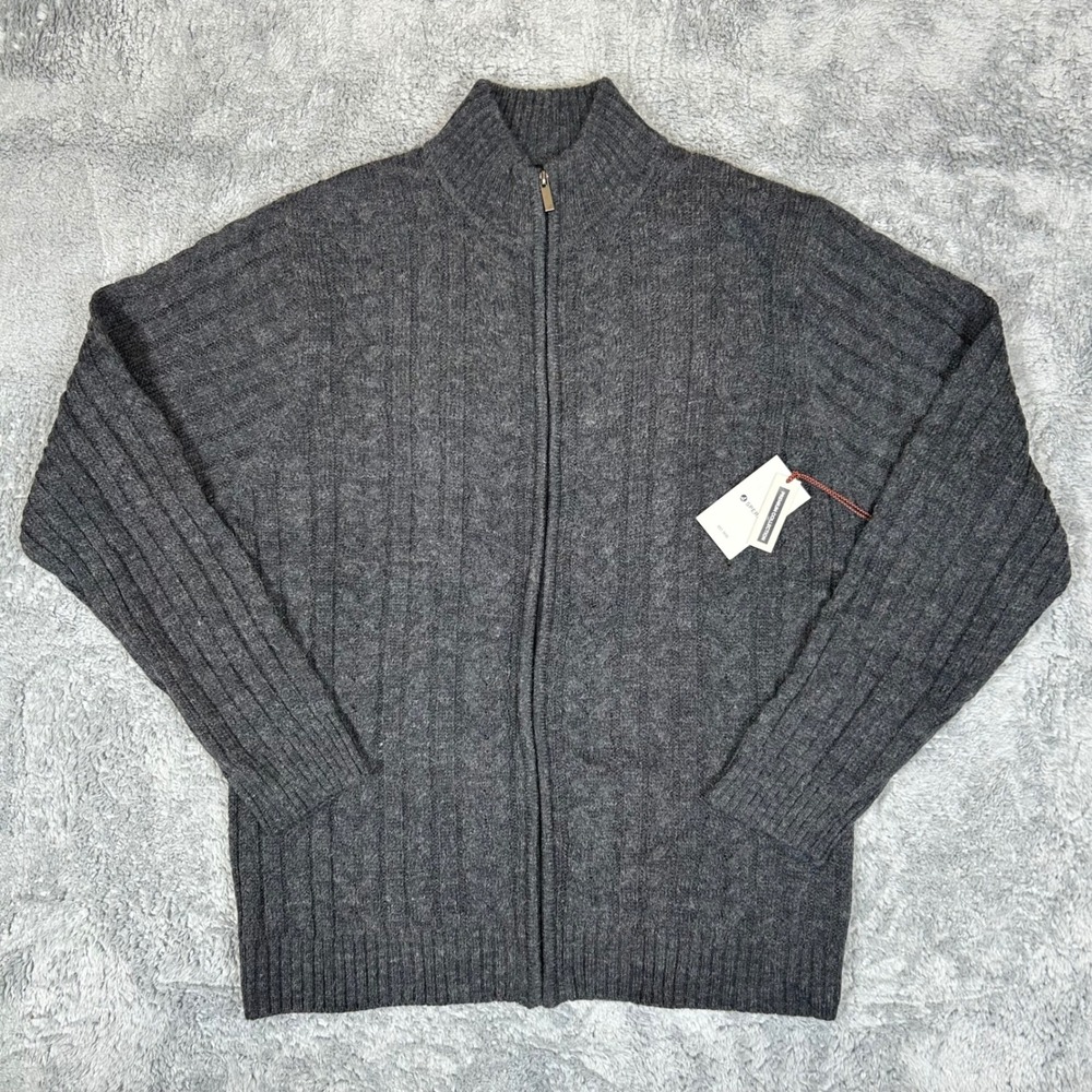 Sperry Mens Premium Collection Charcoal Heather Wool Blend Full Zip Sweater M